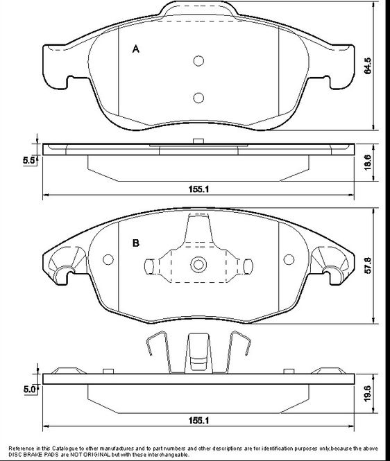 Hovedbilde Bremseklosser foran L155,1 B64,5 T19,6 ATE