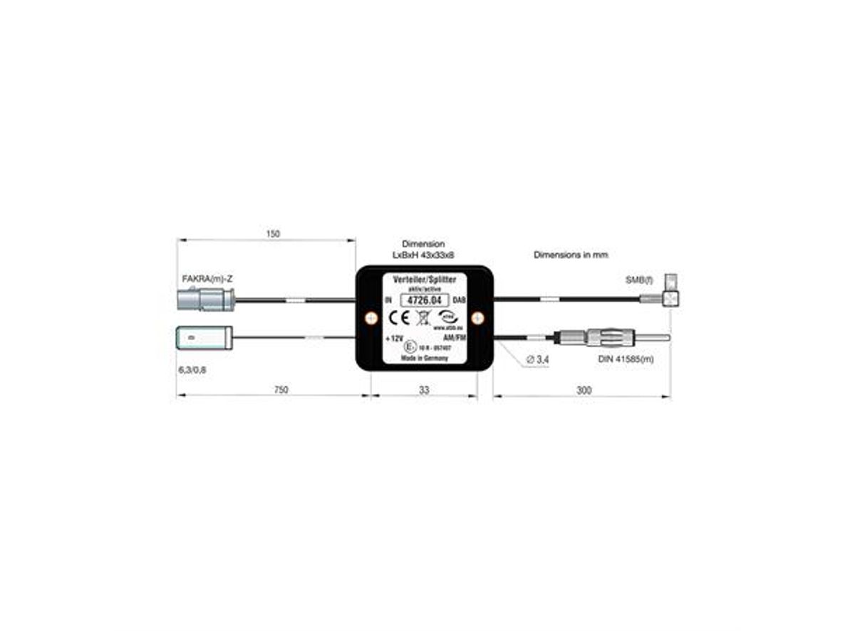 ATTB FM/DAB splitter - SMB DIN (Hann) -> FAKRA (Hann)