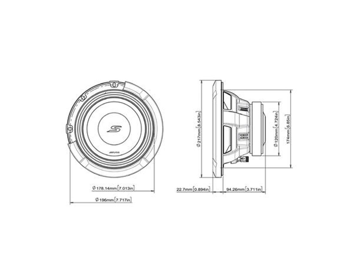 Alpine S2-W8D4 8” subwoofer 4 Ohm DVC