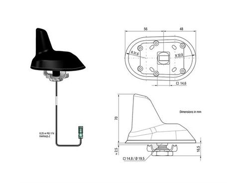 ATTB 37590-1 DAB-antenne Fakra passiv sharkantenne for takmontering