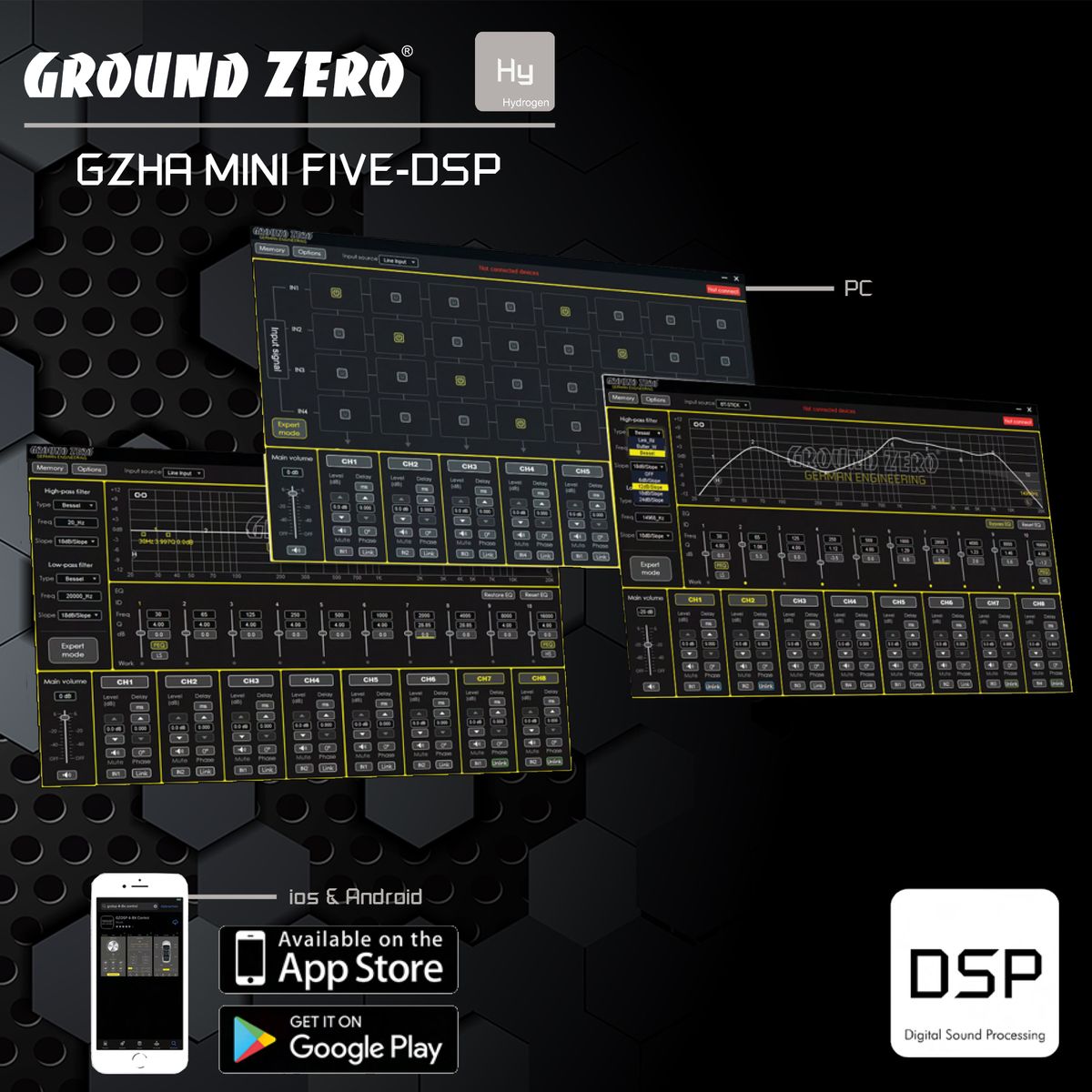 Ground Zero 5 kanals 1000W RMS semi Plug & Play med DSP
